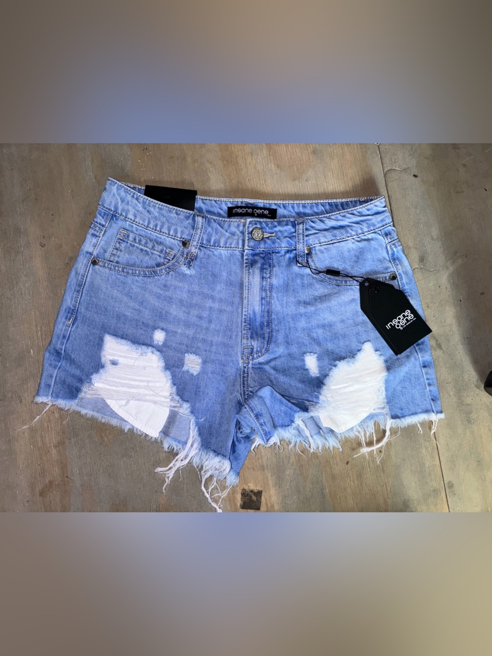 Insane Gene Light Blue Distressed Denim Shorts❤️ NWT